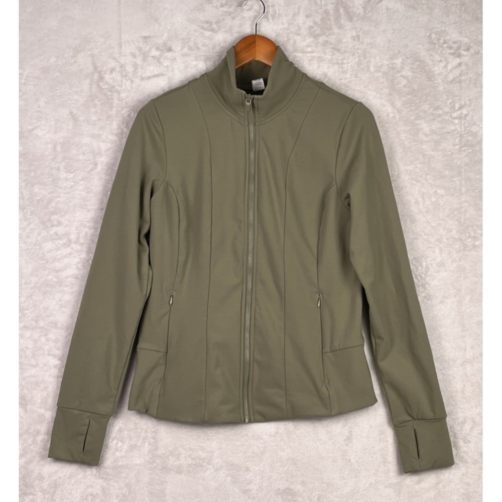 Yogalicious Lux Jacket Women's XL Olive Green Full Zip Pockets Active Thumb Hole